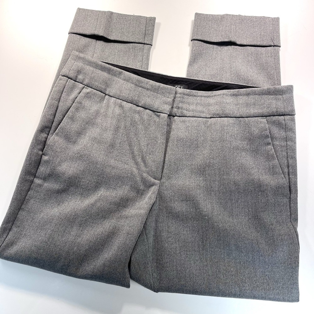 LOFT Women's Marisa Gray Dress Pants Cuffed Tapered Leg Size 10
